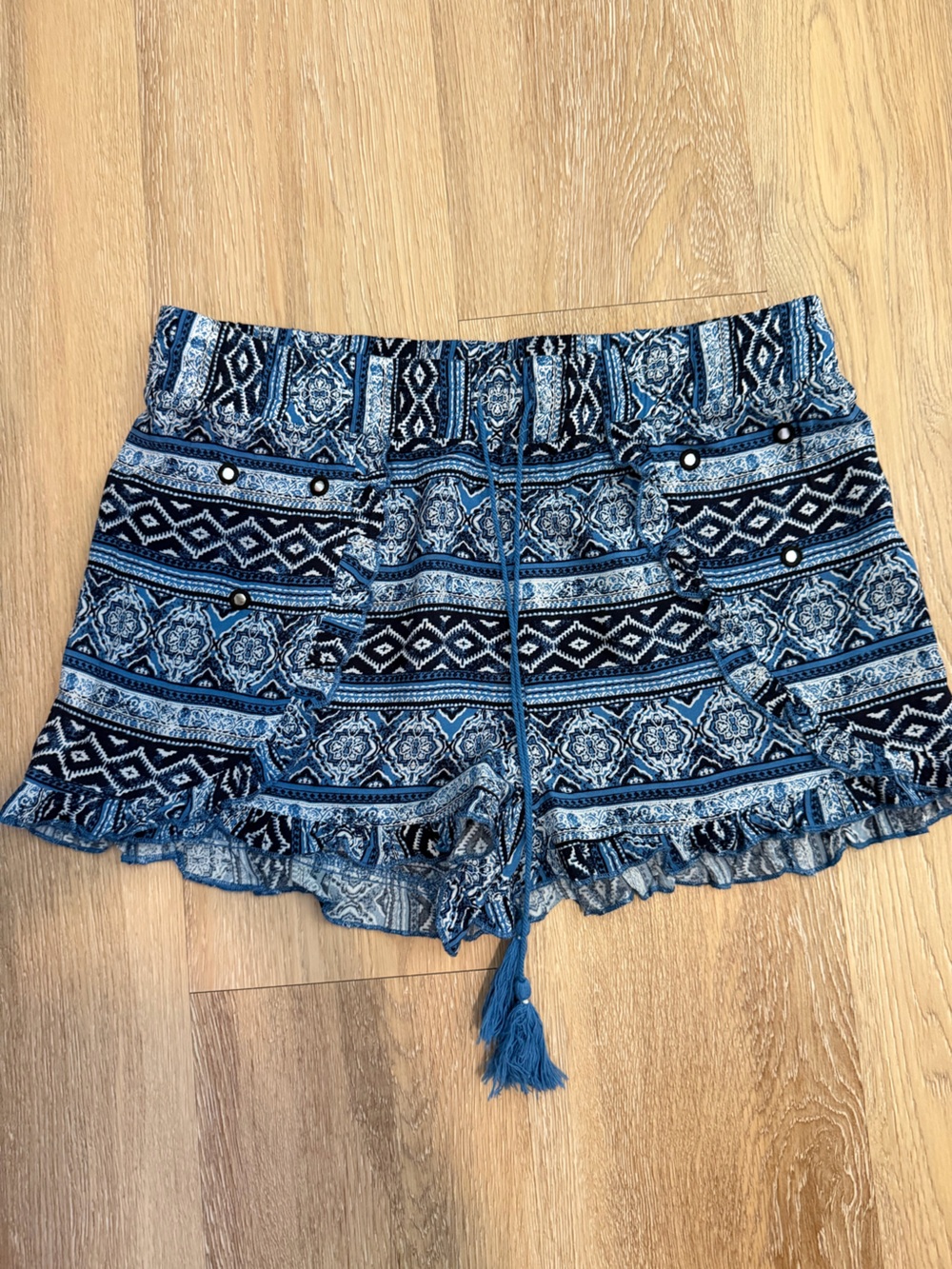 No Boundaries Blue Patterned Drawstring Shorts